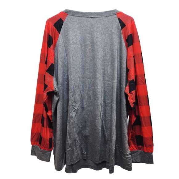 Plus Size Christmas Sweatshirt Womens Raglan Tee Buffalo Plaid & Leopard SZ 4XL - Picture 6 of 8